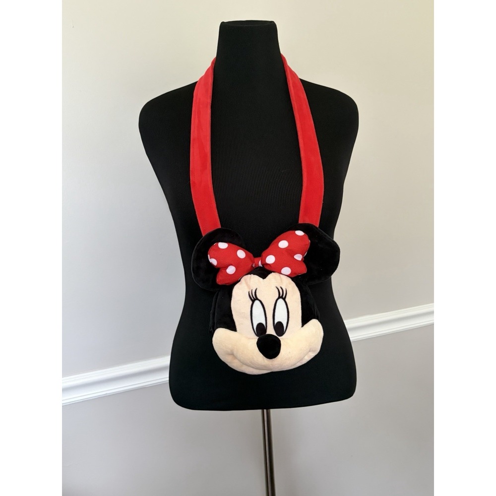Disney Minne Mouse Small Crossbody Shoulder Black Red Plush Head Zip Purse